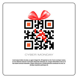 cyber monday sale poster with qr code and ribbon vector