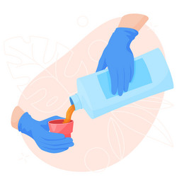 Household chemicals in hand cleaning surfaces vector