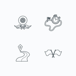 race flags timer and destination pointer icons vector image