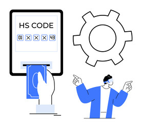 trade and customs concept with hs code input gear vector image