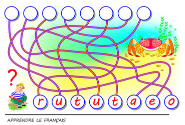 learn french logic puzzle game with cute crab vector image