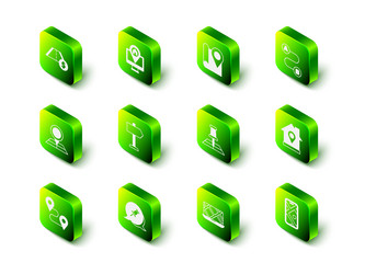 set monitor with map location folded marker vector image
