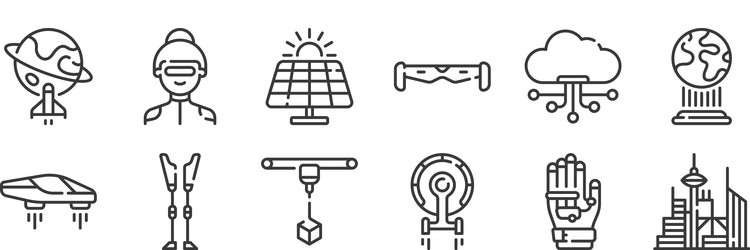 12 set linear technology future icons vector