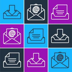set line download inbox drawer with document vector image