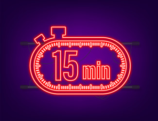 15 minutes stopwatch neon icon vector