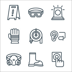 Flat rescue and protective line icons linear set vector