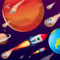 outer space background with comets ad rockets vector image