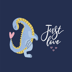 cute long neck dinosaur in love baby stylish vector