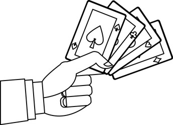 hand holding poker cards gambler casino outline vector