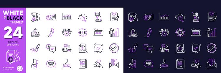 microscope confirmed and bitcoin chart line icons vector image