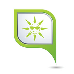 Sun symbol on green map pointer vector