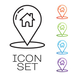 black line map pointer with house icon isolated vector image