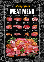 butcher meat and sausages grocery products menu vector