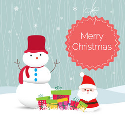 christmas card with santa claus snowman and gift Vector Image