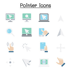 pointer and cursor icon set in flat color style vector image