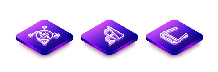 set isometric line blockchain technology bitcoin vector image