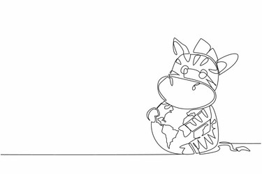 single continuous line drawing cute zebra hugging vector image