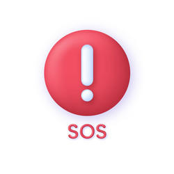 3d red warning sign attention and sos concept vector