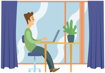 man working at office with computer workplace vector image