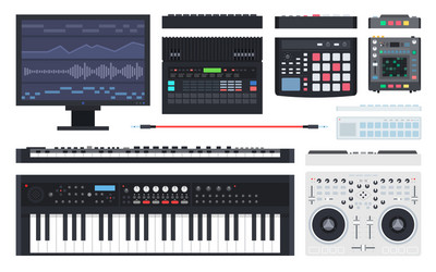 set icons tools for create music in flat vector