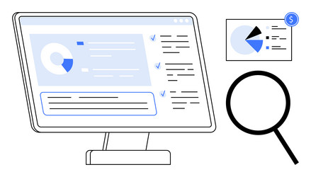data analysis dashboard with magnifying glass vector image