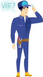mechanic with question what in speech bubble vector image