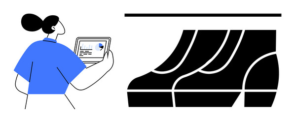 person analyzing data on tablet with graph and bar vector image