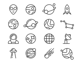 Simple set space line icons Royalty Free Vector Image