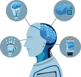 robot with brain exposed vector image