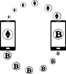 exchange between ethereum and bitcoin in the phone vector image