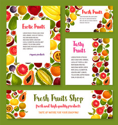 Fresh exotic tropical fruit banners vector