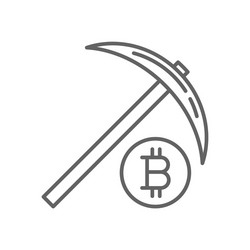 Pickaxe bitcoin mining thin line symbol icon vector