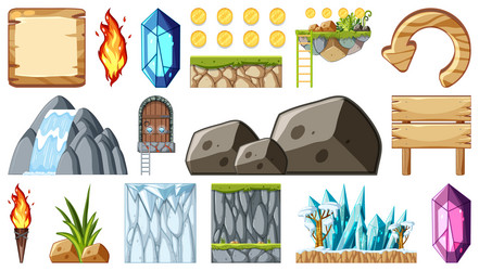 set of isolated game objects and elements vector image