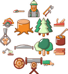 Timber industry icons set cartoon style vector