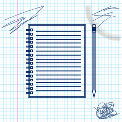 Blank notebook and pencil with eraser line sketch vector