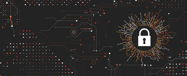 cyber security lock on circuit board abstract vector image