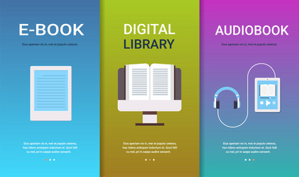 set e-book digital library audiobook concepts vector