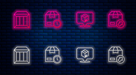 set line cardboard box with clock location vector image