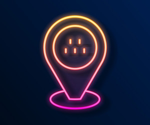 glowing neon line map pointer with taxi car icon vector image
