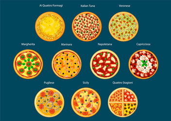 italian pizza menu icon with different toppings vector image