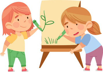 little girls drawing with felt pens Vector Image