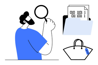 man analyzing data with magnifying glass digital vector image