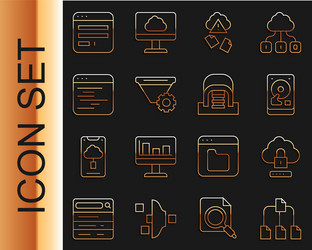 set line folder tree cloud computing lock hard vector image