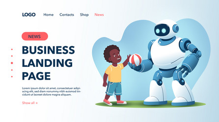 ai robot playing a ball game with kid landing page vector image