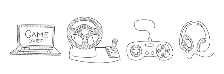 computer game playing doodle object and element vector image