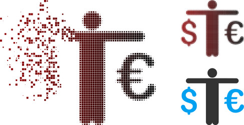 destructed pixel halftone currency trader icon vector image