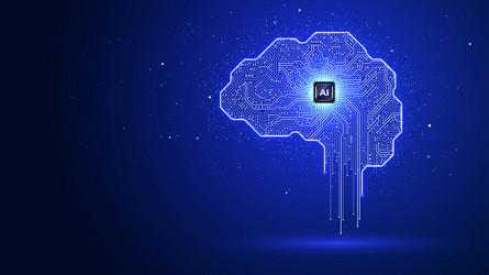 glowing ai brain with circuits and chipset vector image