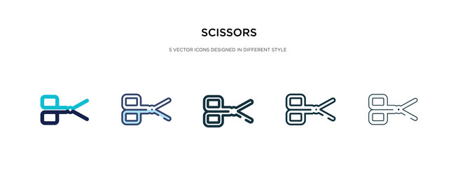 Scissors icon in different style two colored vector