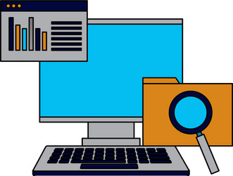 computer monitor keyboard folder website analysis vector image