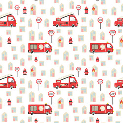 Firefighter seamless pattern fire truck Royalty Free Vector